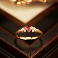 Bague romantique en argent 925 plaqué or 18 carats avec cœur rouge en CZ, trois pierres, bagues fines
