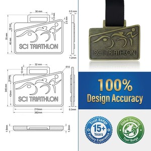 Medallas de Triatlón Rectangulares Personalizadas con Logotipo, Medallas Metálicas 3D, MOQ Bajo para Clubes Deportivos y Eventos Escolares de Triatlón - Product Image 4