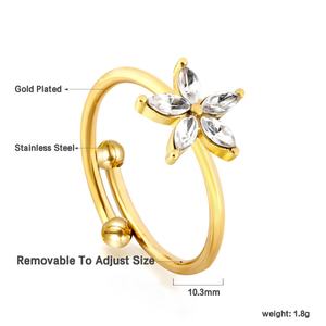 Anillos de Acero Inoxidable Chapados en Oro de 18K al por Mayor, Joyería de Moda, Anillos Ajustables con Zirconia en Forma de Flor, Regalo Romántico para Mujer - Product Image 2