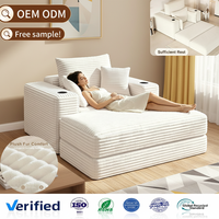 Sofá Cama Seccional Convertible Personalizado con Colchón de Terciopelo a Rayas, Plegable y Reclinable, para Uso en Hoteles
