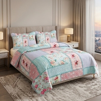 Ensemble de couvre-lit matelassé en patchwork pastel, imprimé floral et à carreaux, pour lit Queen/King