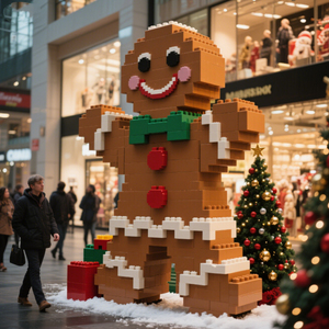 COBLOCKS personalizado ABS + UV, instalación de decoración navideña de centro comercial al aire libre, bloque de construcción gigante hombre de pan de jengibre, Nochebuena - Product Image 2