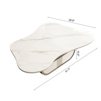 Table basse papillon moderne, durable et écologique avec plateau en pierre frittée, étagère de rangement ovale, tiroir et base en acier inoxydable, meuble en MDF