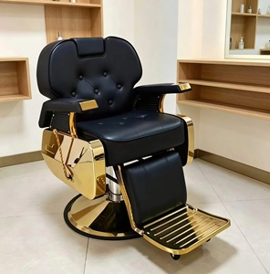 Fauteuil de barbier hydraulique de luxe en or, robuste et inclinable, pour salon de coiffure - Product Image 1