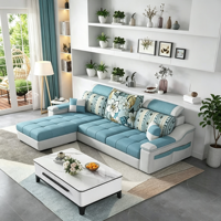 Canapé Chaise Longue en Tissu Imprimé Luxe Léger, Canapé Moderne en Tissu Technique avec Ottoman pour Salon