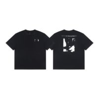 Kaos Pria Hitam Katun Grafis, Model Longgar, Kerah Bulat, Lengan Pendek, Sablon Huruf Depan, Sablon Seni Abstrak Besar di Belakang, Unisex