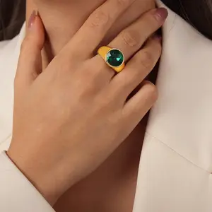 Luxe Mode Retro Vergulde Koperen Messing Sieraden Ronde Edelsteen Zirkoon Open Verstelbare Ring Voor Vrouwen