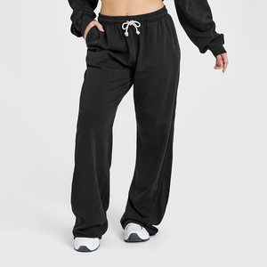 En gros, pantalon de jogging sport ample pour femme, grande taille, en coton respirant, à jambe large, avec cordon de serrage central, vierge pour impression - Product Image 2