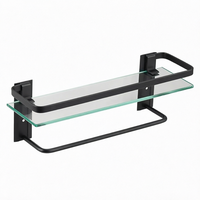 Étagère de douche murale moderne en verre noir pour salle de bain, étagère à shampoing en verre