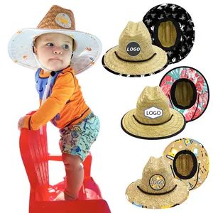 Соломенная шляпа с логотипом на заказ для детей, Пляжная Панама для серфинга, натуральная ажурная трава, для малышей, летняя