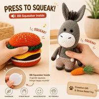 Jouet en peluche au crochet tendance : âne, chat hamburger, animaux amigurumi tricotés à la main, jouets pour animaux de compagnie, vente en gros disponible