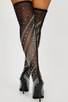 Ladies Black mesh with silver diamonds Boot Sexy Unique design Shinny rhinestone hollow boots Fashion Women Knee high boots