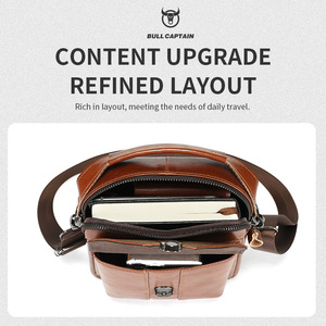 Sac bandoulière homme BULLCAPTAIN en cuir véritable, style vintage, première couche de cuir de vachette, antivol et durable - Product Image 4