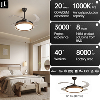 Kipas Angin Plafon LED 42-Inci dengan Remote Kontrol DC, Bentuk Bunga yang Dapat Ditarik, Lampu Gantung untuk Kamar Tidur dan Ruang Makan Dalam Ruangan 220V