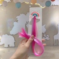 Extensions de perruque multicolores en tricot fantaisie, cheveux raides arc-en-ciel pour enfants, pince à cheveux licorne faite à la main, mignonne et adorable