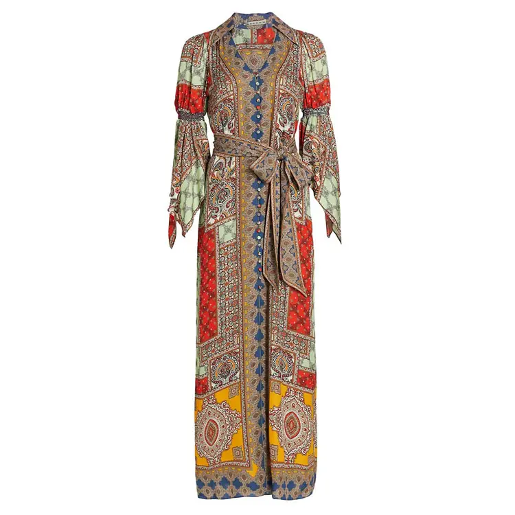 Оригинальные элегантные шифоновые Макси-платья с принтом в виде блоков, винтажное богемное платье в пасторальном стиле для отпуска