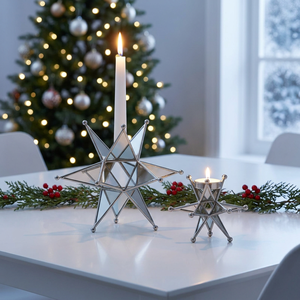Wholesale Handmade Durable Mirror Glass Star Shape Metal <b>Candlestick</b> Holder for Christmas Home Tabletop Decorations - Product Image 2