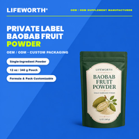 LIFEWORTH Private Label Baobab Fruitpoeder Enkelvoudig Ingrediënt Superfood Voedingsvezel Vitamine C Antioxidant 340g Zakje OEM ODM