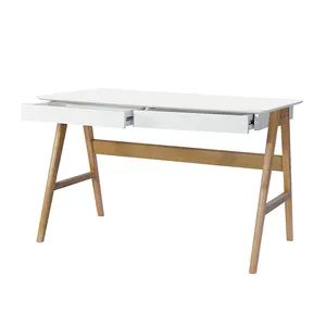 Cheap sale beech wood leg white painted corner computer desk and study table