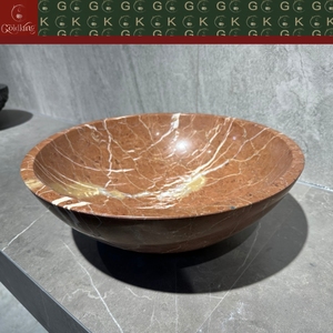 Lavabo de Mármol Rojo <span class=keywords><strong>Coral</strong></span> GOLDKING, Lavabo Redondo de Piedra para Baño, Pulido, Personalizado, OEM, Lavabo de Lujo - Product Image 6