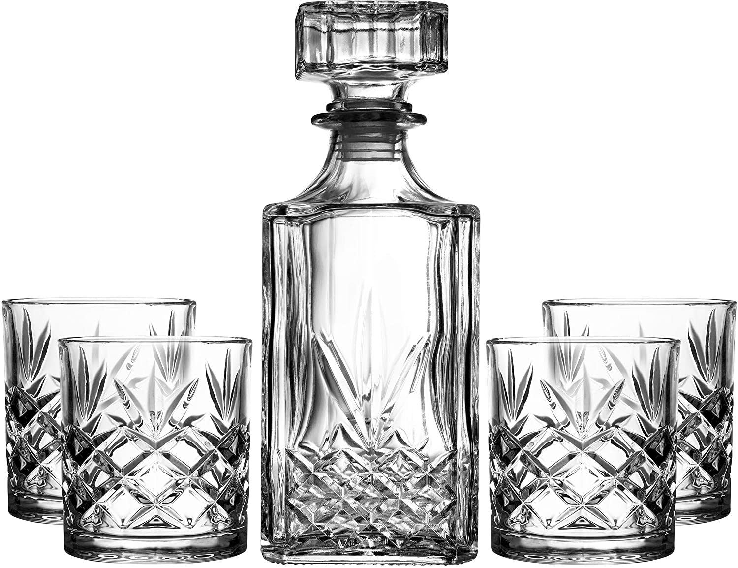 Royalty Art Kinsley Whiskey Glasses Set with Decanter Liquor Classic 5 Pc Glass wine set