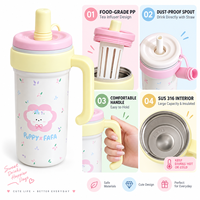 Gobelet isotherme personnalisé en acier inoxydable 316 de 32 oz à double paroi, motif dessin animé mignon, avec paille et poignée, idéal pour les cadeaux de voyage