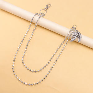 Cadena de cintura de doble capa con cuentas, colgante de pluma de acero inoxidable con cara de fantasma, accesorio de estilo hip hop punk para jeans - Product Image 2