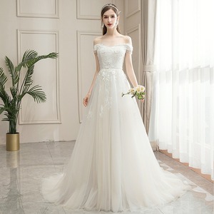 Off Shoulder A Line Tulle Wedding Dress Empire Waist Sweetheart Neckline With Train For Women 2026 New Style Simple Slimming - Product Image 2