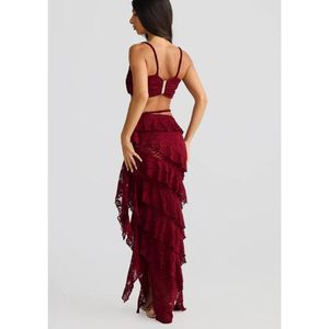 Ensemble 2 pièces personnalisé en dentelle pour femme 2026 – Haut court sans manches et jupe longue – Tenue bohème pour les vacances – Printemps-Été – Respirant - Product Image 3