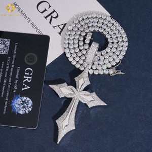 925 Silver Rhodium Plated GRA Certified <b>Rope</b> <b>Chain</b> Moissanite Cross Pendant Christian Jewelry Hiphop Men Rapper Iceout Necklace - Product Image 3