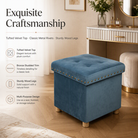 Pouf de rangement moderne pliable en velours avec pieds en bois, banc capitonné à rivets pour salon et chambre