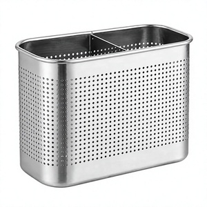 Rectangular Metal Storage Basket With Perforated Design Rust Resistant Kitchen Organizer Minimalist Style Standing - Product Image 1