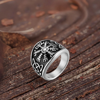 Anneau Viking en acier inoxydable plaqué or de qualité supérieure pour homme, style rétro nordique, boussole Viking, anneaux d'anniversaire