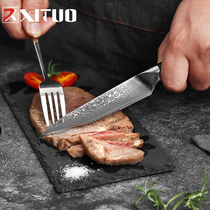 Couteau à steak en acier Damas de haute qualité avec manche en G10 noir, couteau de cuisine professionnel à lame dentelée pour la <span class=keywords><strong>viande</strong></span>, le barbecue et l'utilisation en restaurant - Product Image 6