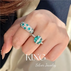 Anillo de Plata de Ley S925 con Piedras Azules Paraiba en Engaste Pavé, Joyería de Moda para Mujer, Uso Diario - Product Image 4