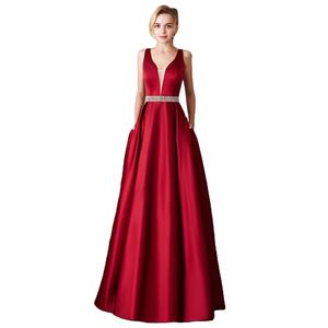 Yeni kadın seksi parti ince abiye bayanlar katı kolsuz kat uzunluk Tank imparatorluk V boyun balo elbise - Product Image 2