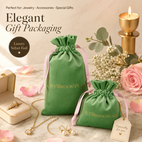 Pochette en velours personnalisée avec logo, cordon de serrage et ruban, sac cadeau pour bijoux, collier, boucles d'oreilles, bague, bracelet, montre, sachet, vente en gros OEM