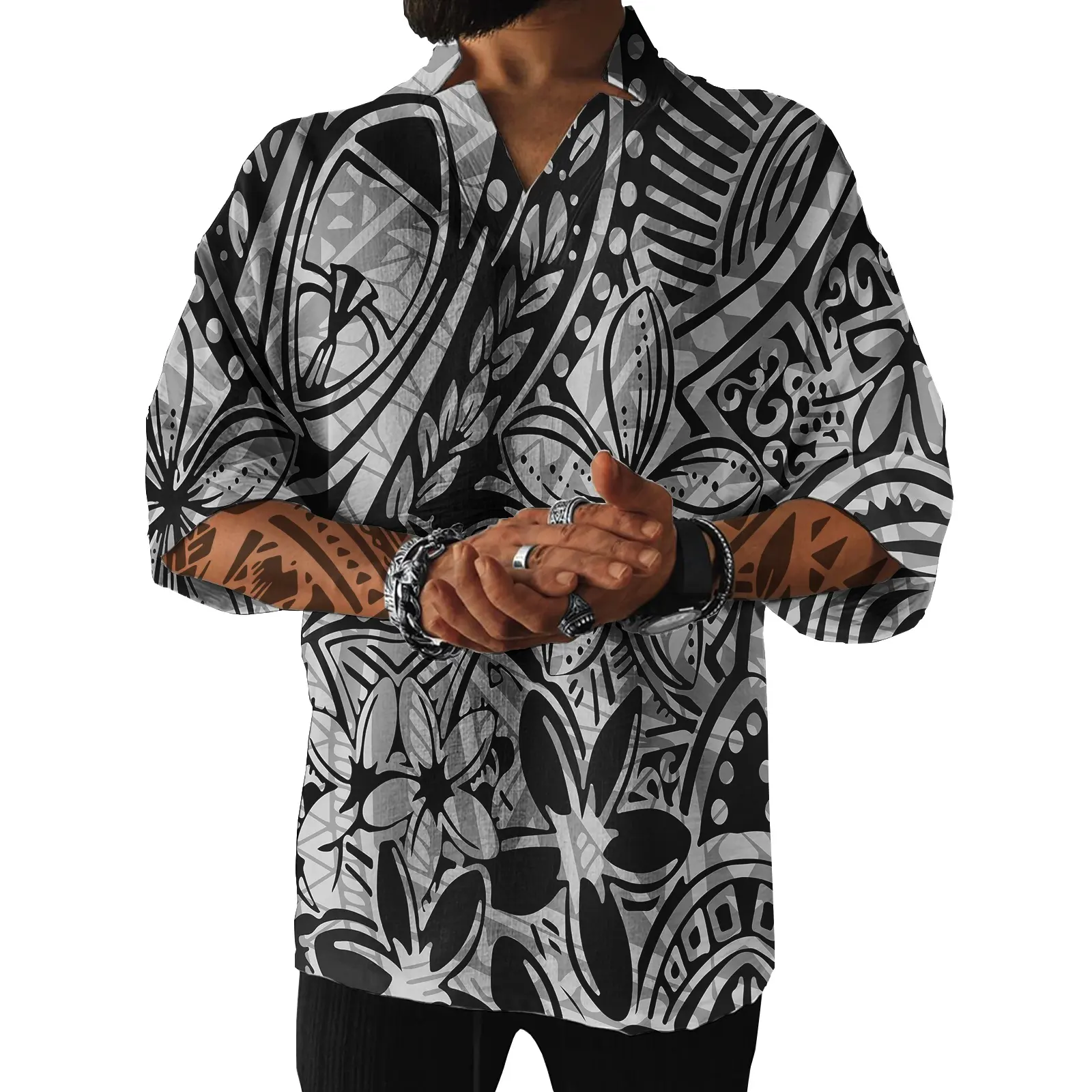 T-Shirt da uomo in lino di cotone tribù polinesiana personalizzata per camicia estiva a maniche corte Samoa stampe floreali camicia Aloha da uomo