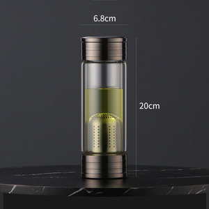Bouteille d'<span class=keywords><strong>eau</strong></span> <span class=keywords><strong>à</strong></span> double paroi en <span class=keywords><strong>verre</strong></span> borosilicate 250 ml, <span class=keywords><strong>design</strong></span> minimaliste écologique, avec infuseur <span class=keywords><strong>à</strong></span> thé intégré, idéale pour le sport - Product Image 6