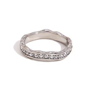 Bague en argent sterling S925 ondulée pavée de diamants, texture de niche, luxe minimaliste, pour le quotidien et les banquets, élégante pour femme - Product Image 2