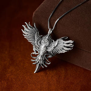 Pendentifs en argent sterling BOCAI S925 pour femmes et hommes, charme en quartz fantôme dominant qui étend ses ailes, bijoux en gros - Product Image 6