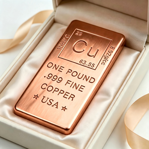 Barra de cobre cepillado brillante de 1 libra, cobre puro .999 con sello de EE. UU., elegante caja de regalo y cinta para regalo corporativo - Product Image 5
