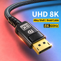 Kabel DP ke DP 8K Baru, Display Port Male 8K 60Hz HDR, Kabel Video Berbahan Nilon Kepang dan Aluminium Alloy untuk Monitor Gaming, PC Desktop