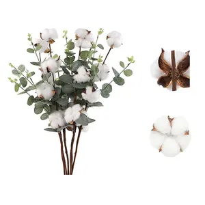 Hot Sale handgemachte künstliche getrocknete Baumwolle Blume Blumen natürliche Baumwolle Stiele für Hochzeits dekor