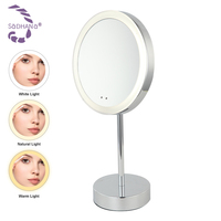 Miroir de Maquillage de Bureau LED Dimmable 8 Pouces avec Cadre en Acier Carbone, Interrupteur à Induction, Fourniture d'Usine OEM, Design Personnalisé