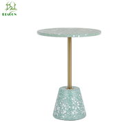 En stock, table d'appoint ronde en pierre terrazzo, design minimaliste moderne et luxueux, métal vintage, pour chambre à coucher, salon