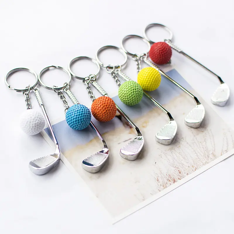 Golf ball keychain Mini Golf key chain ring Club and Ball Keyring Souvenir sport fan keychains