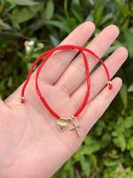 Bracelet à breloques en fil de nylon rouge avec médailles croix, plaqué or 18 carats, bijoux religieux catholiques unisexes, cadeau