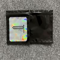 Logotipo personalizado de papel de aluminio 3,5 Mylar plástico almacenamiento de alimentos azul Ziplock resellable a prueba de olores bolsas holográficas con ventana transparente