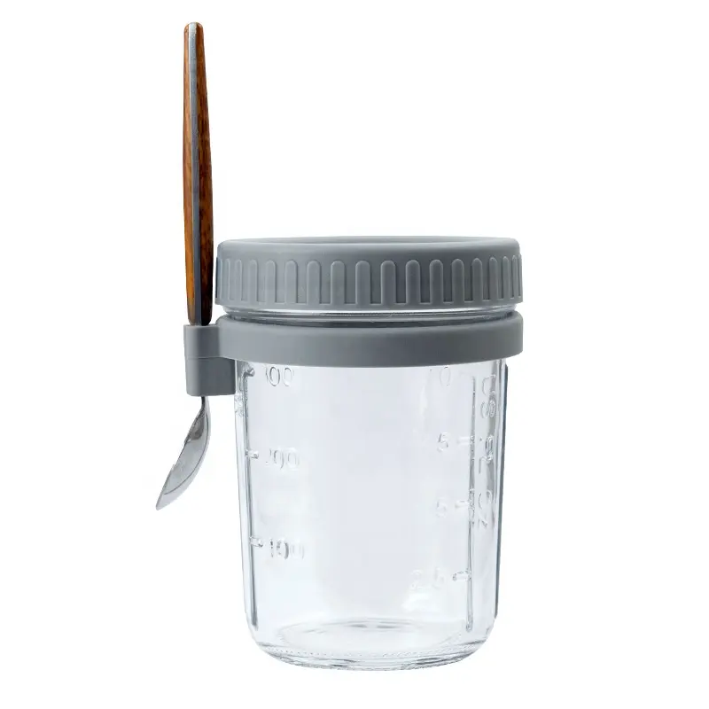 16oz thủy tinh cầm tay ăn sáng Mason lọ nhựa nắp qua đêm yến mạch Jar với nắp đậy và thìa tái sử dụng số lượng lớn bán